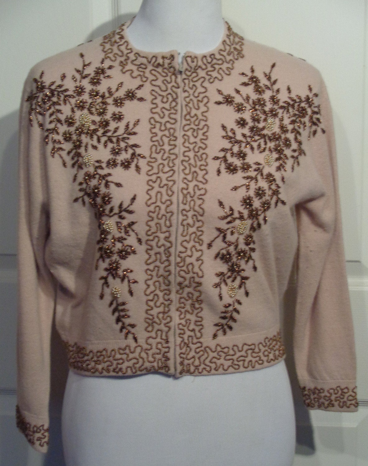 Vintage Copper Beaded Tan Sweater Angora Mixed Bedford 40