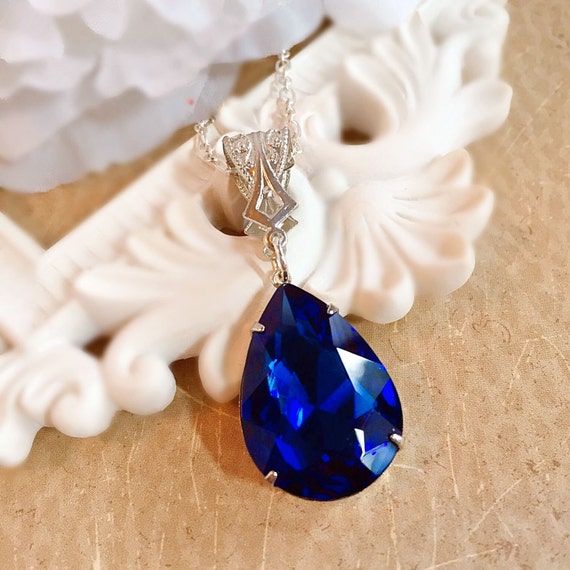 Art Deco Jewelry Jewelry Gift Sapphire Blue Necklace
