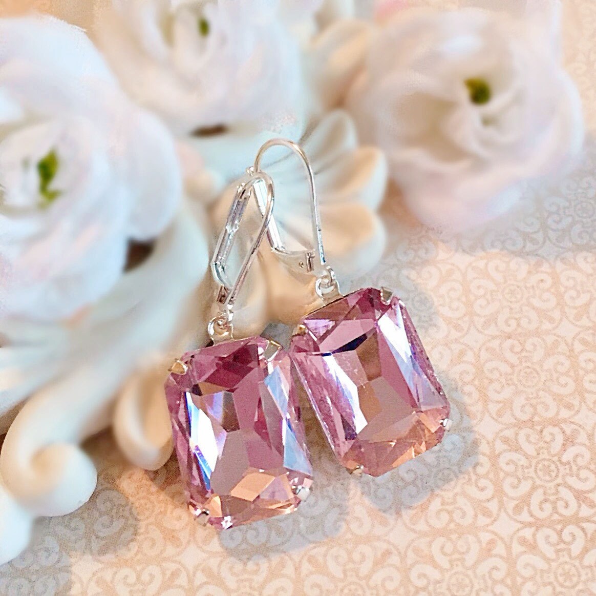 Blush Pink Crystal Earrings Rose Quartz Earrings