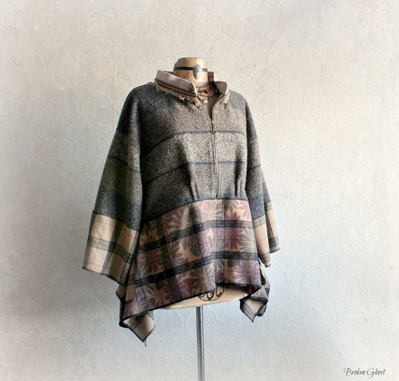 Bohemian Jacket Brown Wool Fleece Upcycled Art Clothing