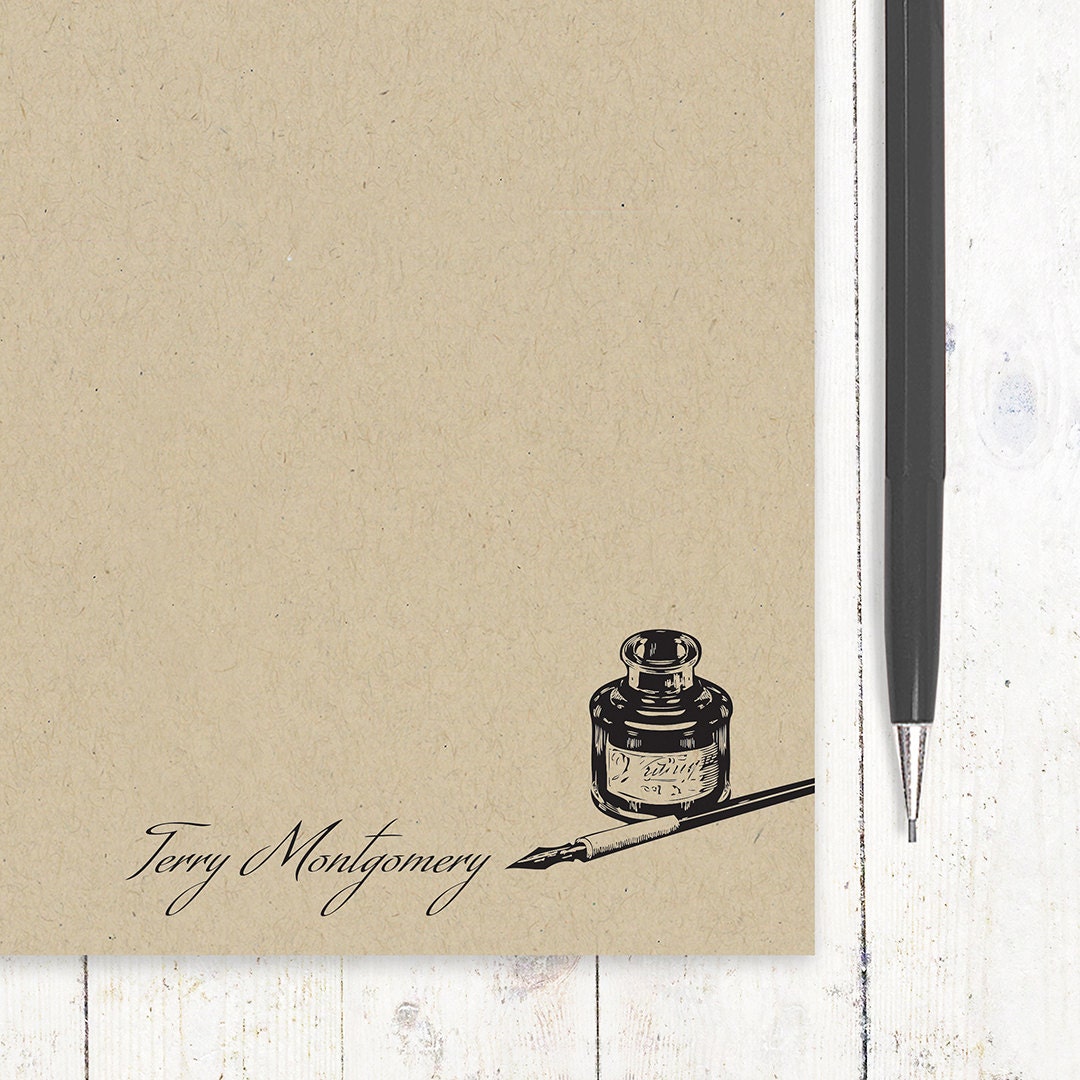 personalized notePAD VINTAGE PEN and INKWELL kraft notepad