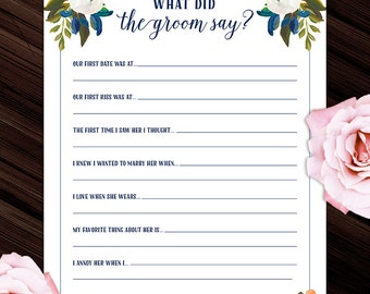 say did game bride printable he bridal shower 5x7 instant diy groom navy text blooms muted traditional