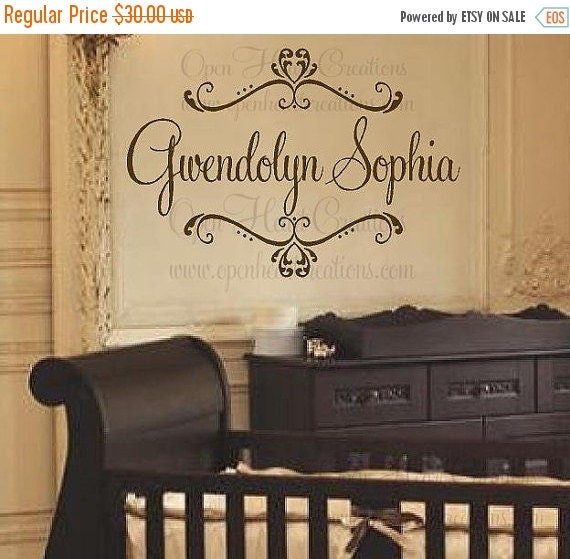 ON SALE Shabby Chic Name Wall Decal by OpenHeartCreations on Etsy