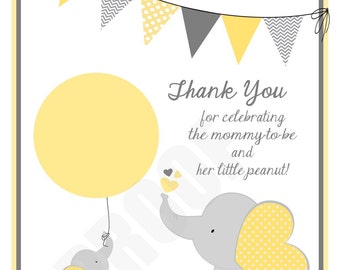 Little Peanut Elephant Grey Yellow Digital Printable Baby Shower EOS Favor Card