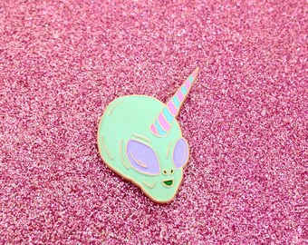 Alien Unicorn - Aliencorn Lapel Pin - Alien plus Unicorn - Enamel Lapel Pin - UFO Mythical Creature - Grey Alien - Pastel Unicorn