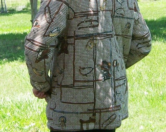 Equestrian Theme Sport Coat Jacket, Vintage Jones New York, Misses Size Small, 100 percent Cotton, Lined, Corduroy Collar and Pockets