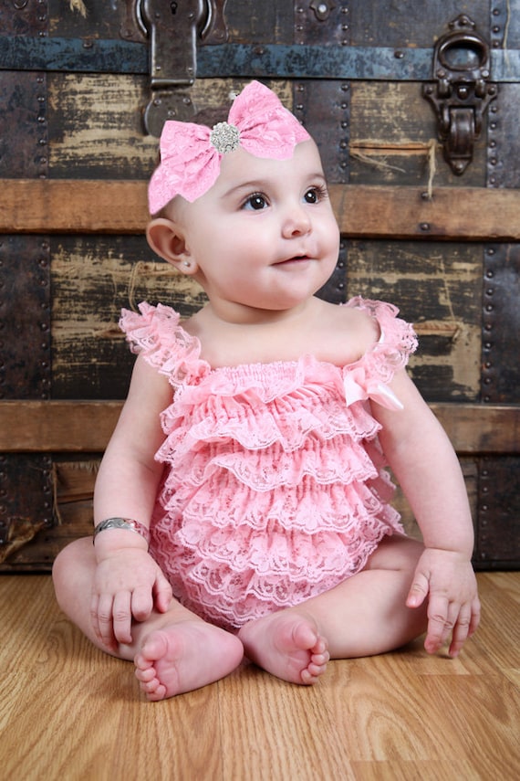 Lace Light Pink Romper Baby rompers for girls by LittleMissPrim