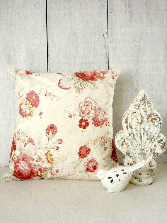 Shabby Cottage Chic Pillow Cover Red Roses by greenwillowpond