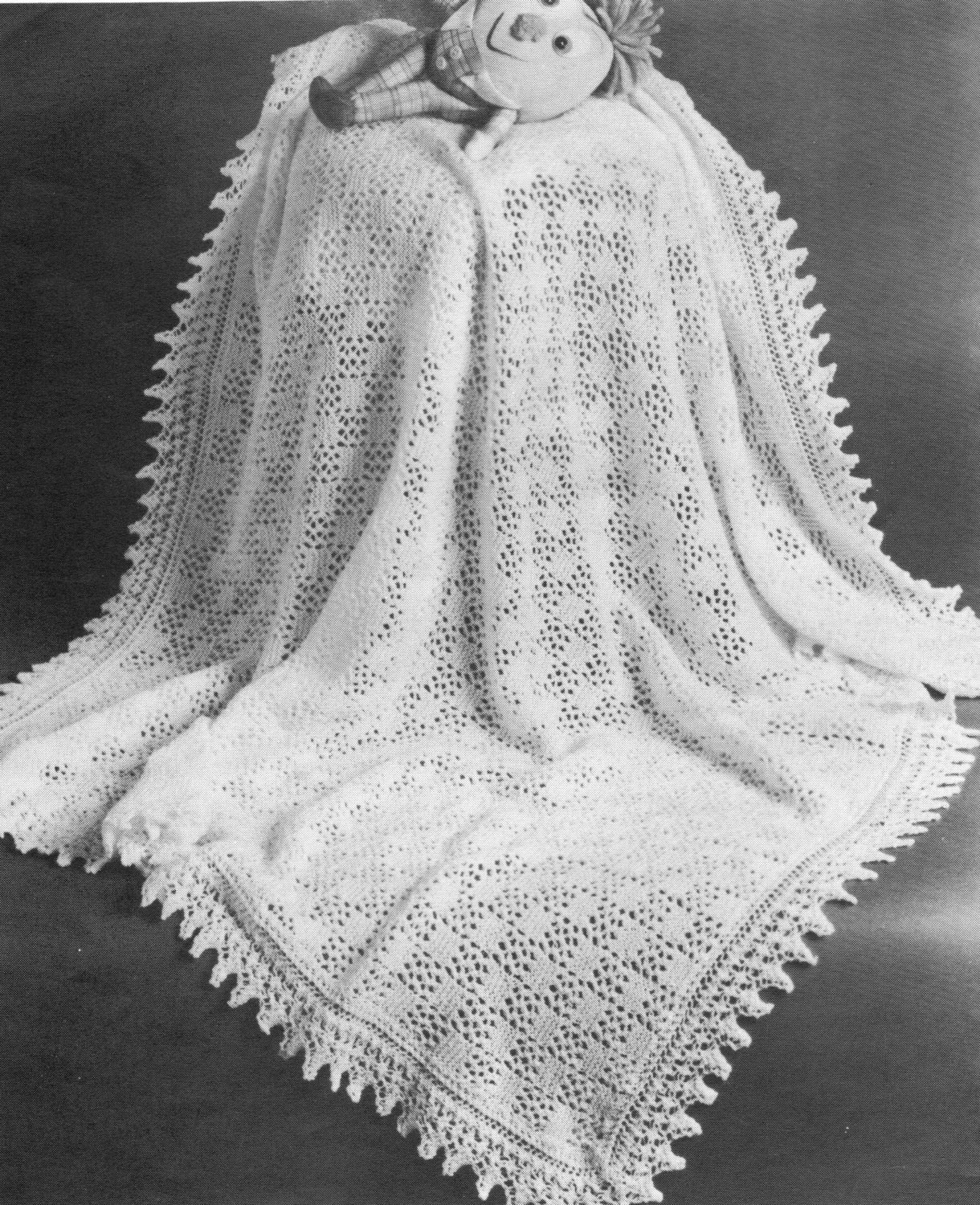 vintage knitting pattern eyelet block stitch baby shawl ...
