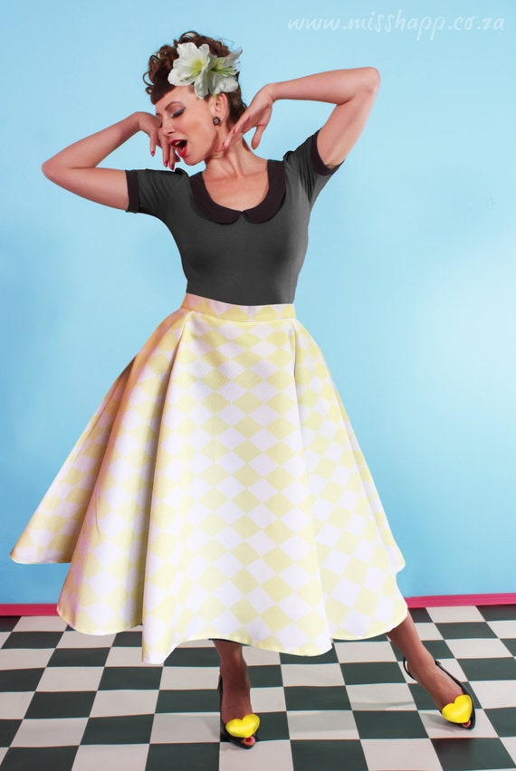 Items similar to Lemon Yellow Harley Quinn Flared Rockabilly Skirt on Etsy