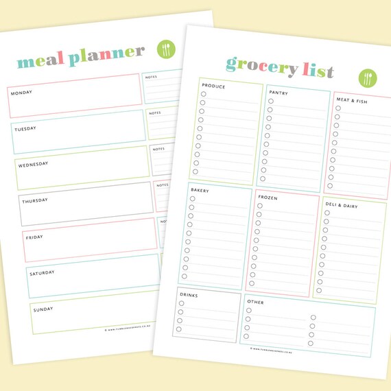 printable meal planner and grocery list