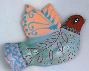 Ceramic Wall Bird |Home Decor,Hand Made Pottery|Bird Art|Animal Art | Decorative Wall Art | Wall Hangings | Gift for Birders