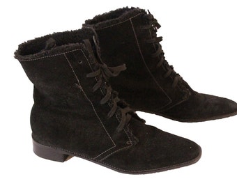 Black Fur Lined Women's Boots Ankle Boot Size 7 B