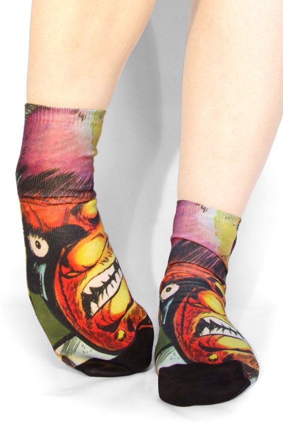 monster ankle socks / horror art socks / horror patch / comic