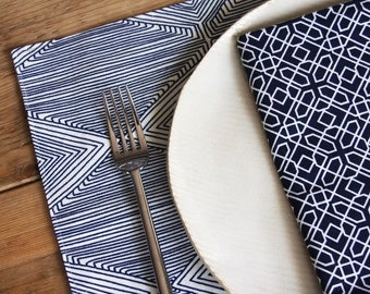 Cloth Napkins - Set of 4 Reversible Cloth - Choose from Grey or Navy