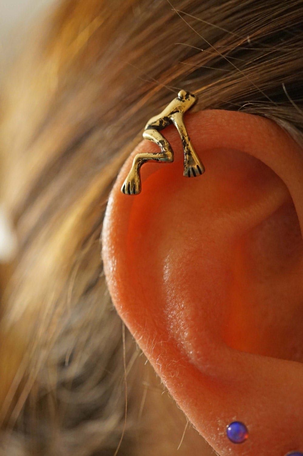 Gold Tree Frog Ear Cuff Jacket No Piercing Non Pierced