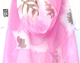 Hand painted silk scarf, Pink Silk Scarf, Gift for her, Floral Scarf, Pastel Pink Peonies Scarf, Silk Scarves Takuyo, 11x60 inches.