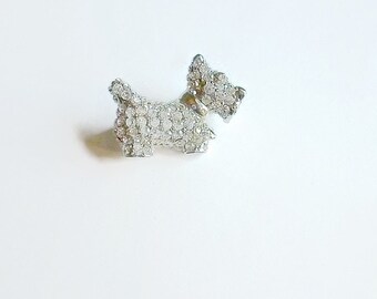 Vintage Scotty Dog Brooch Rhinestone Pave 1970s