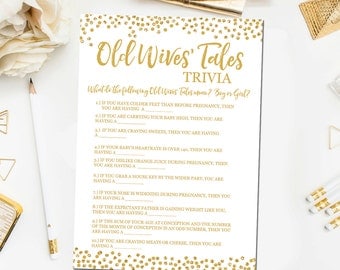 Gold Baby Shower Game Printable, Old Wives' Tales Baby Shower Game, Gold Baby Shower Game, Baby Shower Games Instant Download BB6
