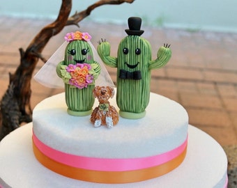 Wedding custom cake topper, cactus cake topper, cacti cake topper, bride and groom cake topper, succulent cake topper, personalized wedding