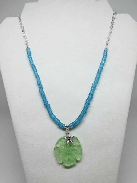 Sand Dollar Jewelry Beach Jewelry Peridot Recycled Glass