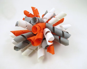 Gray Orange and White Korker Hair Bow - Orange Hair Bow - White Hair Bow - Grey Gray Hair Bow - Korker Hair Clip - Korker Hair Bow