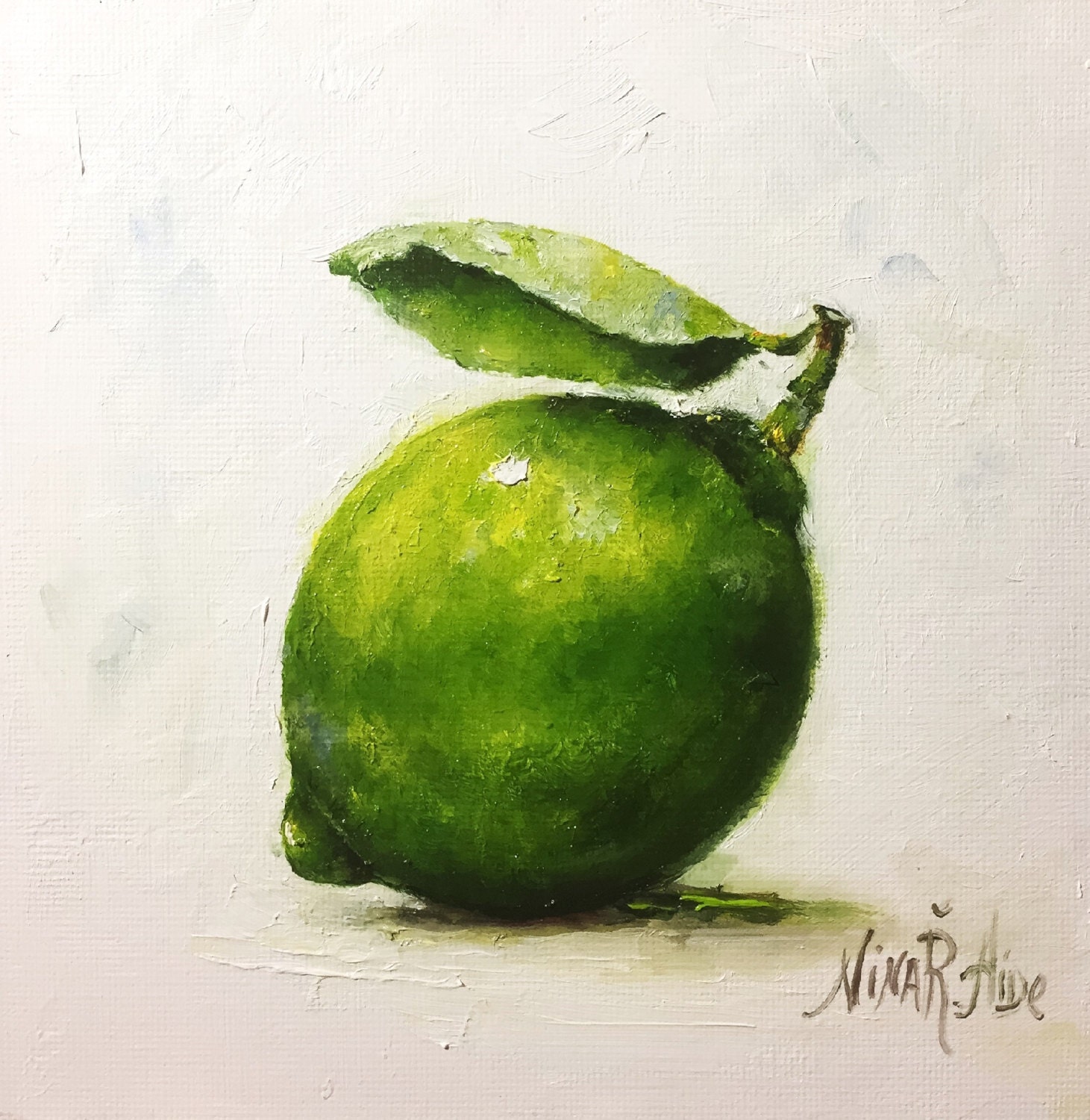 Lime Original Oil Painting by Nina R.Aide Still Life Kitchen