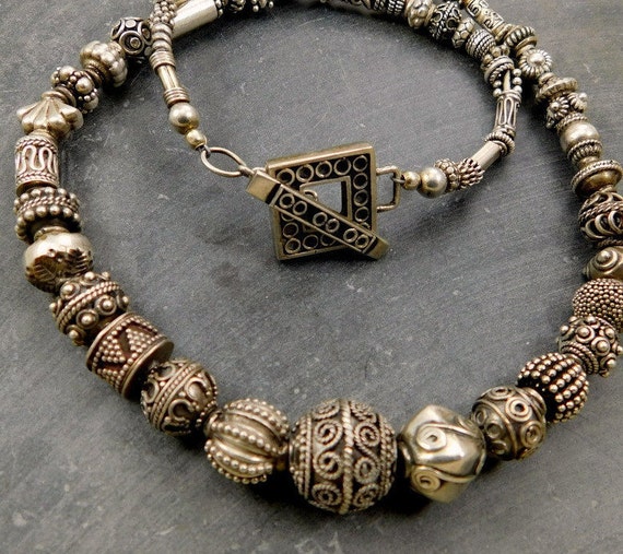 Items similar to Sterling Silver Bali Necklace, Sterling Bali Bead ...