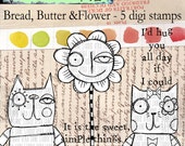 Bread, Butter and Flower - whimsical 5 digi stamp set available for instant download
