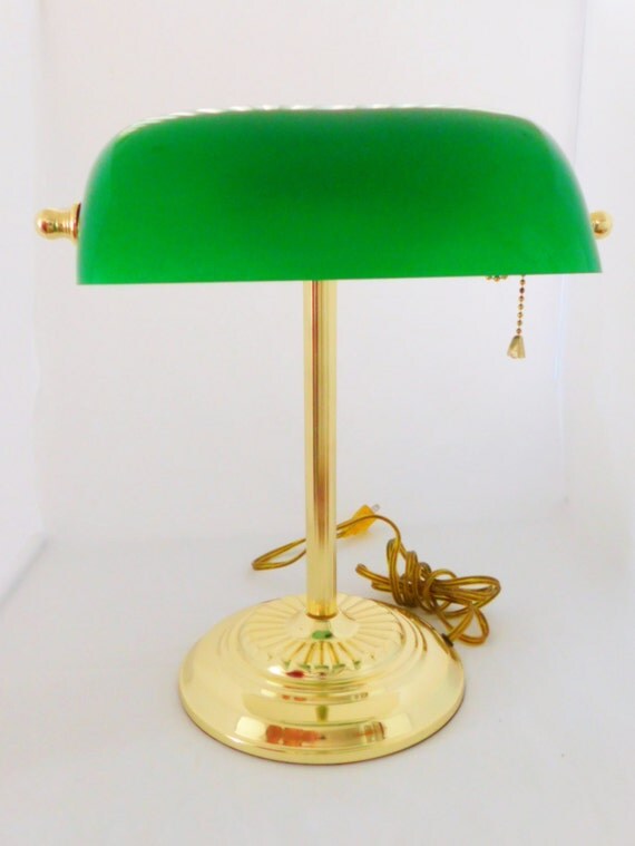 Bankers Lamp Green Desk Lamp Gold and Green Lamp by oldandnew8