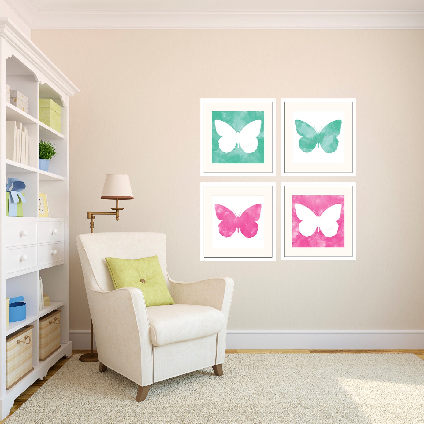 Butterfly Decor Watercolor Art Butterfly Nursery Decor Teal and Pink Decor Butterfly Art Nursery Art Whimsical Baby Shower Gift for daughter