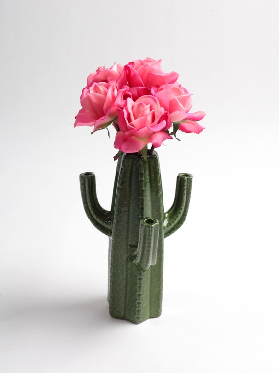 Cactus Vase Large Forest Green Cactus Bud Vase White Faux