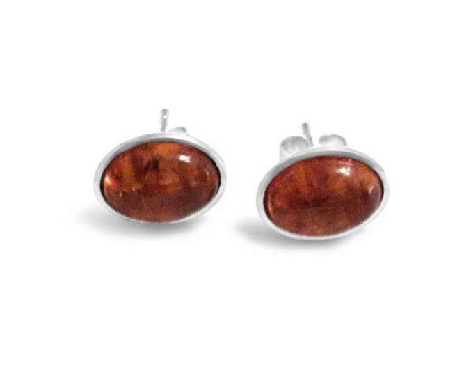 8x6mm Amber and Sterling Silver Stud Earrings