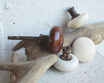 Porcelain Door Knobs/3 Cream White/1 Bennington Style with Iron Shank