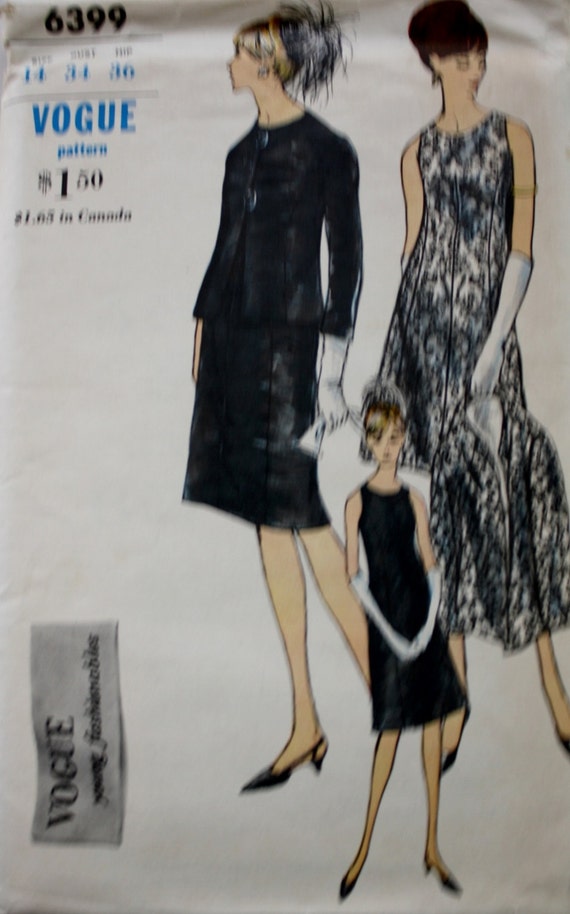 Vogue 6399 One Piece Dress Jacket Vintage Sewing Pattern Mod