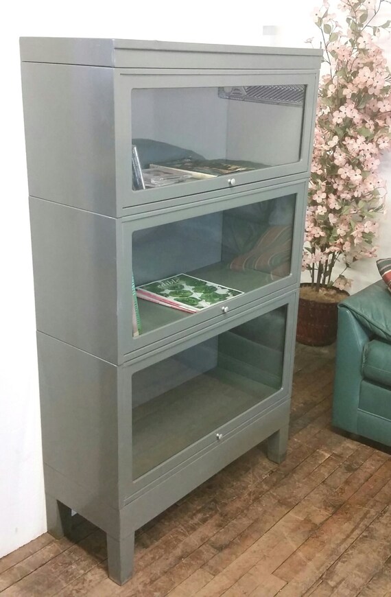 Metal Barrister Bookcase 3 Stack Gray by urbanfactoryclassics