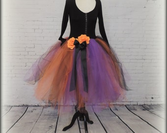 Adult tutu dress halloween costume witch costume purple orange black tulle dress witch dress zombie dress spirit dress costume