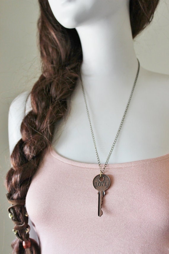 Key necklace love key charm necklace love by StarsonMarsJewelryCo