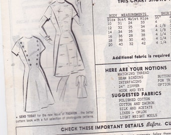 Patt O Rama 8147 Mail Order Pattern Vintage Pattern Womens Diagonal Double Button Trim Bodice A Line Dress Size 16 Bust 36 UNCUT