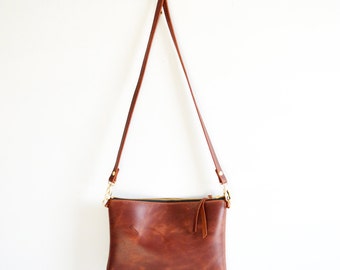 Leather crossbody bag / Minimalist bag / Small leather bag / Leather purse / Simple leather bag / Russet leather