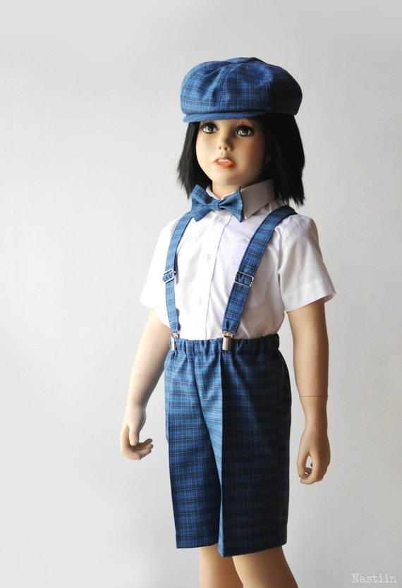 Toddler boy outfit blue Baby boy newsboy hat Blue bow tie and