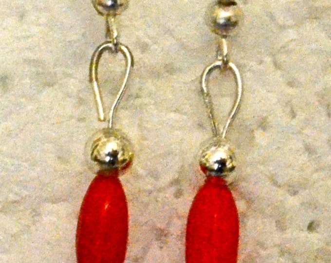 Red Coral Dangle Earrings, Natural, Sterling French Hooks E982