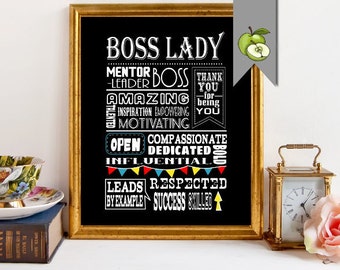Boss Day, appreciation gift, Boss lady, female gift, boss manager, boss week, thank you boss, Typographic, DIY printable, retirement