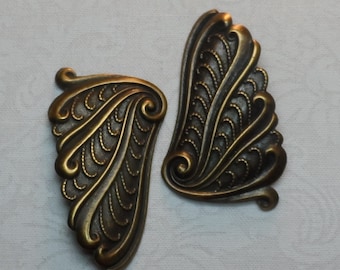 Fancy vintage gold plate stamped brass flourish,1&1/2"x7/8th",2pcs-KC243