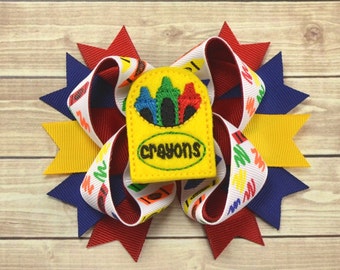 Crayons Hair Bow, School Hair Bow, School Bow, Back to School Bow, School Headband, School Hair Clip, Crayon Hair Bow, Rainbow Hair Bow, Bow