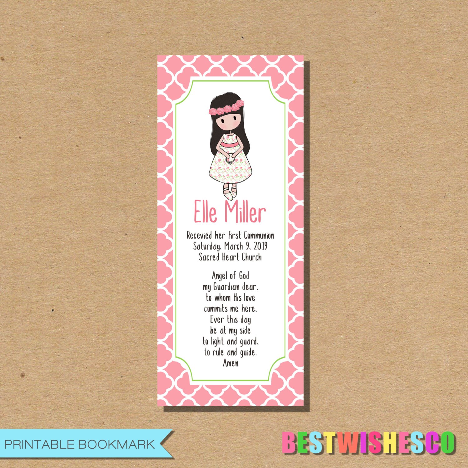 Printable Bookmark First Communion Favor Printable Bookmark
