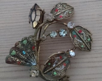 Vintage damascene brooch