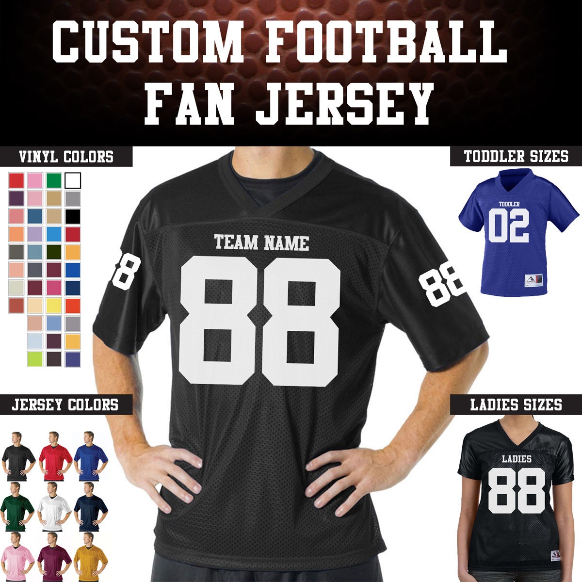 CUSTOM Football Team Name and Number Jersey with custom back