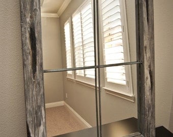 Rustic Mirror Distressed Faux Window - Greywash