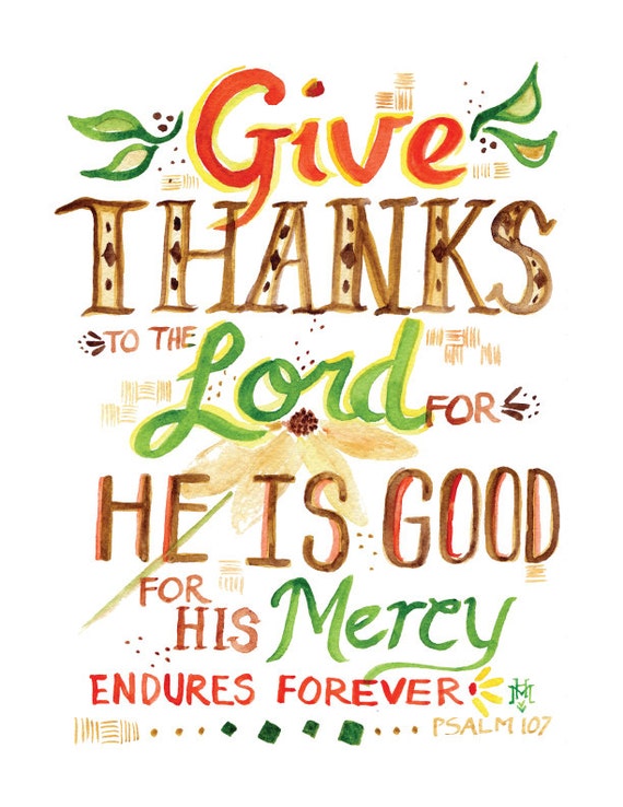 Give Thanks Psalm 107 Bible Verse Watercolor Print
